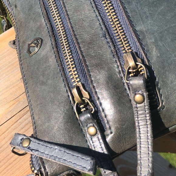 Genuine Leather Cochor Crossbody Purse - slate grey/blue - detachable strap - Picture 2 of 6